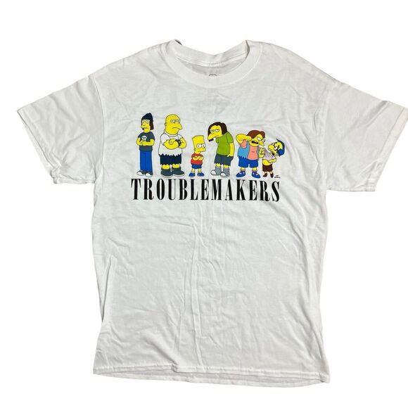 The Simpsons T-Shirt Adult M White Trouble Makers Bart Millhouse Nelson Bully - Picture 7 of 7
